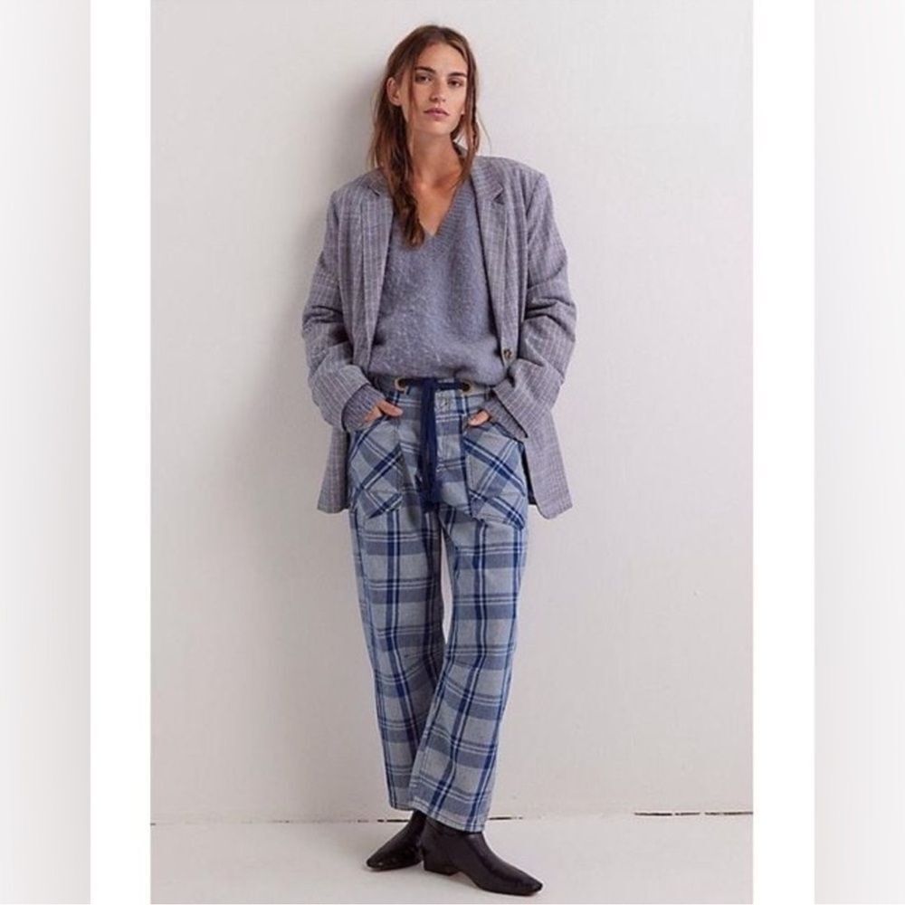 SOLD OUT Free People We The Free Moxie Plaid Pull-On Barrel Jeans